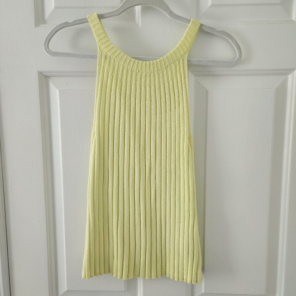 Anthropologie Bright Yellow High Neck Ribbed Sweater Tank - Size S